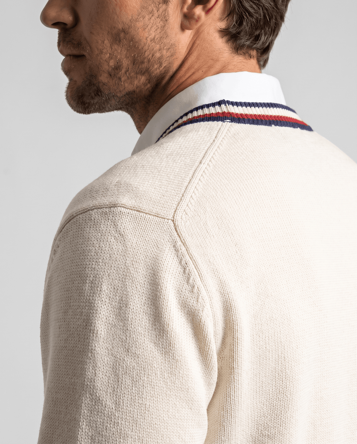 Stripe-Trim V-Neck Cardigan Sweater – Button Front, Fine Knit & Wool Blend | Rhodes