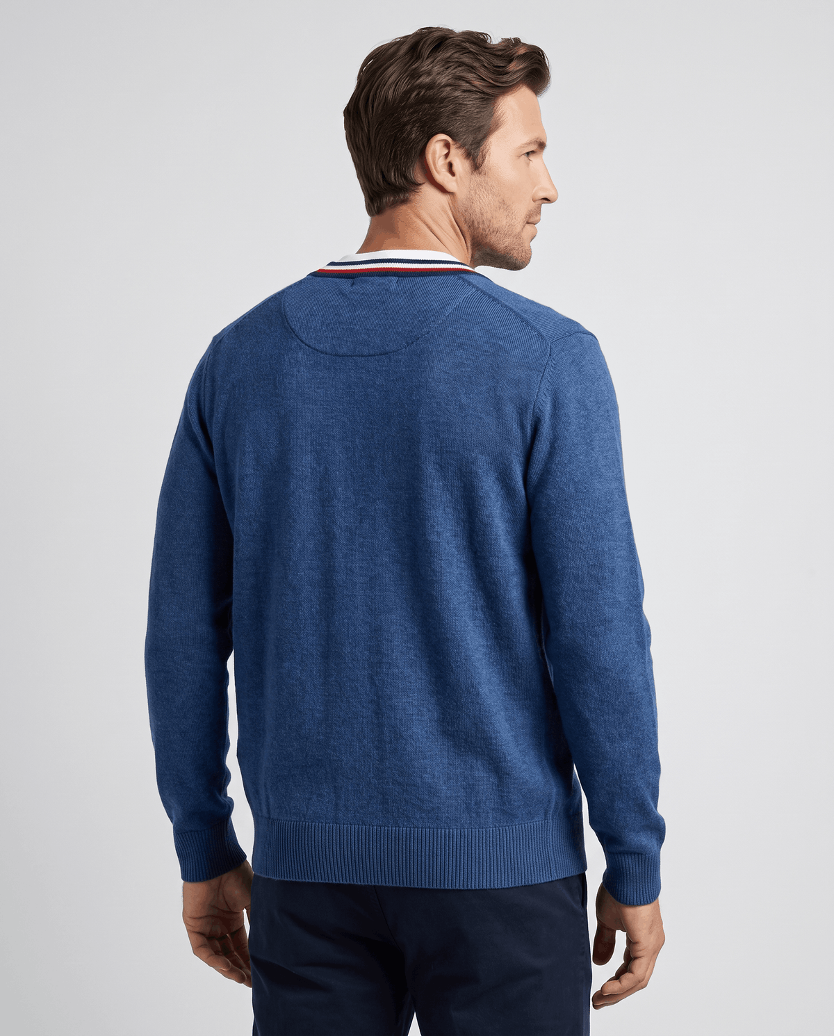 Stripe-Trim V-Neck Cardigan Sweater – Button Front, Fine Knit & Wool Blend | Rhodes