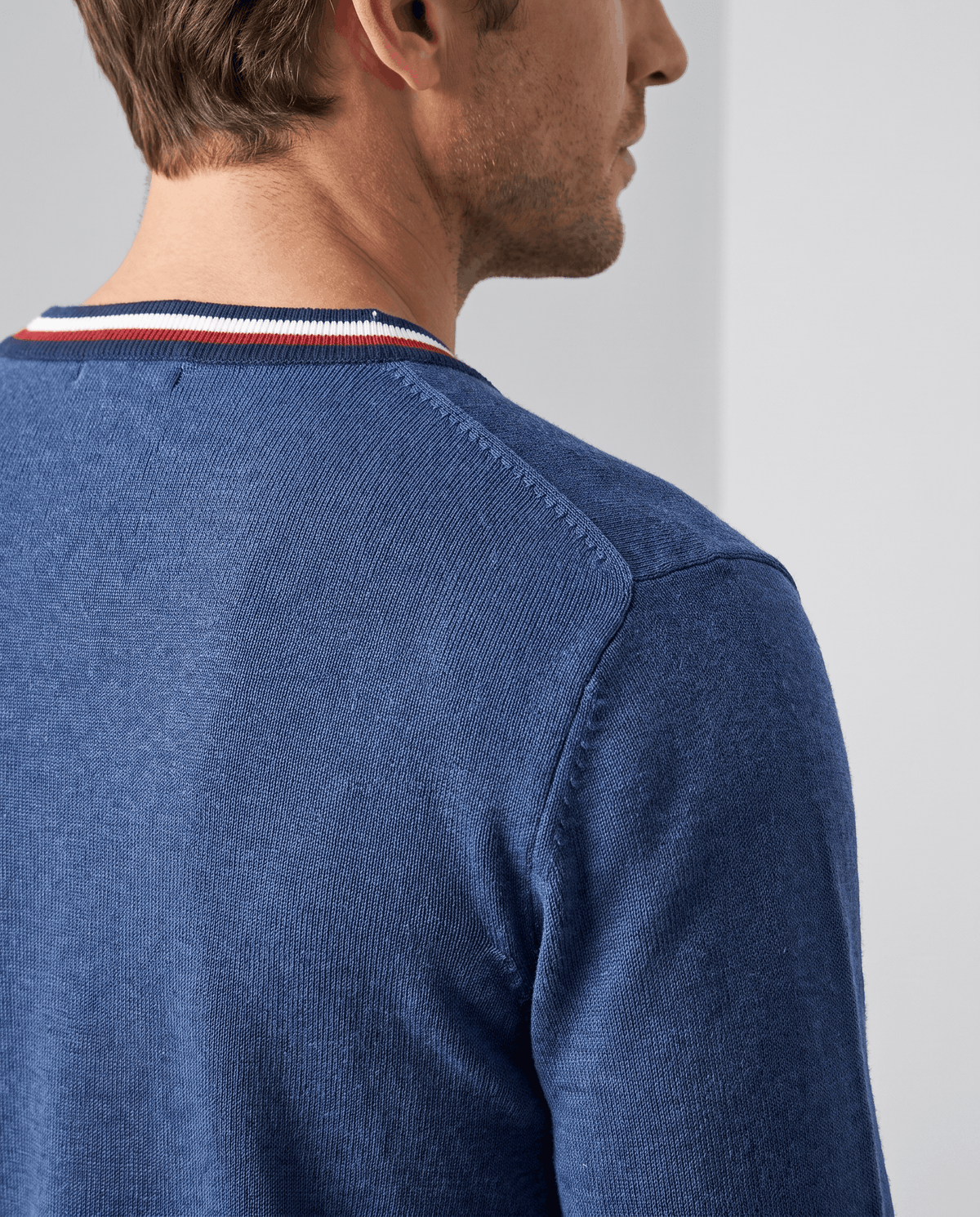 Stripe-Trim V-Neck Cardigan Sweater – Button Front, Fine Knit & Wool Blend | Rhodes