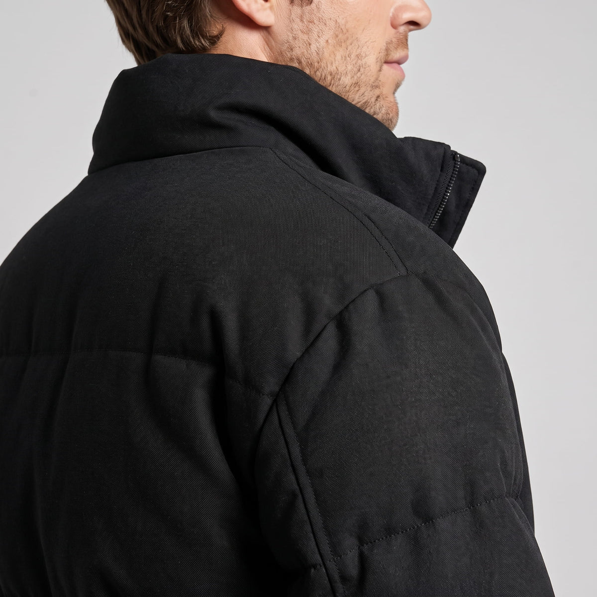 Suede Puffer Jacket – Stand Collar, Chunky Quilting & Drawcord Hem | Hudson