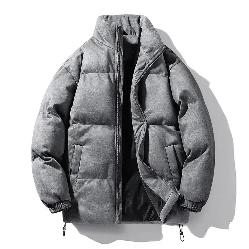 Suede Puffer Jacket – Stand Collar, Chunky Quilting & Drawcord Hem | Hudson