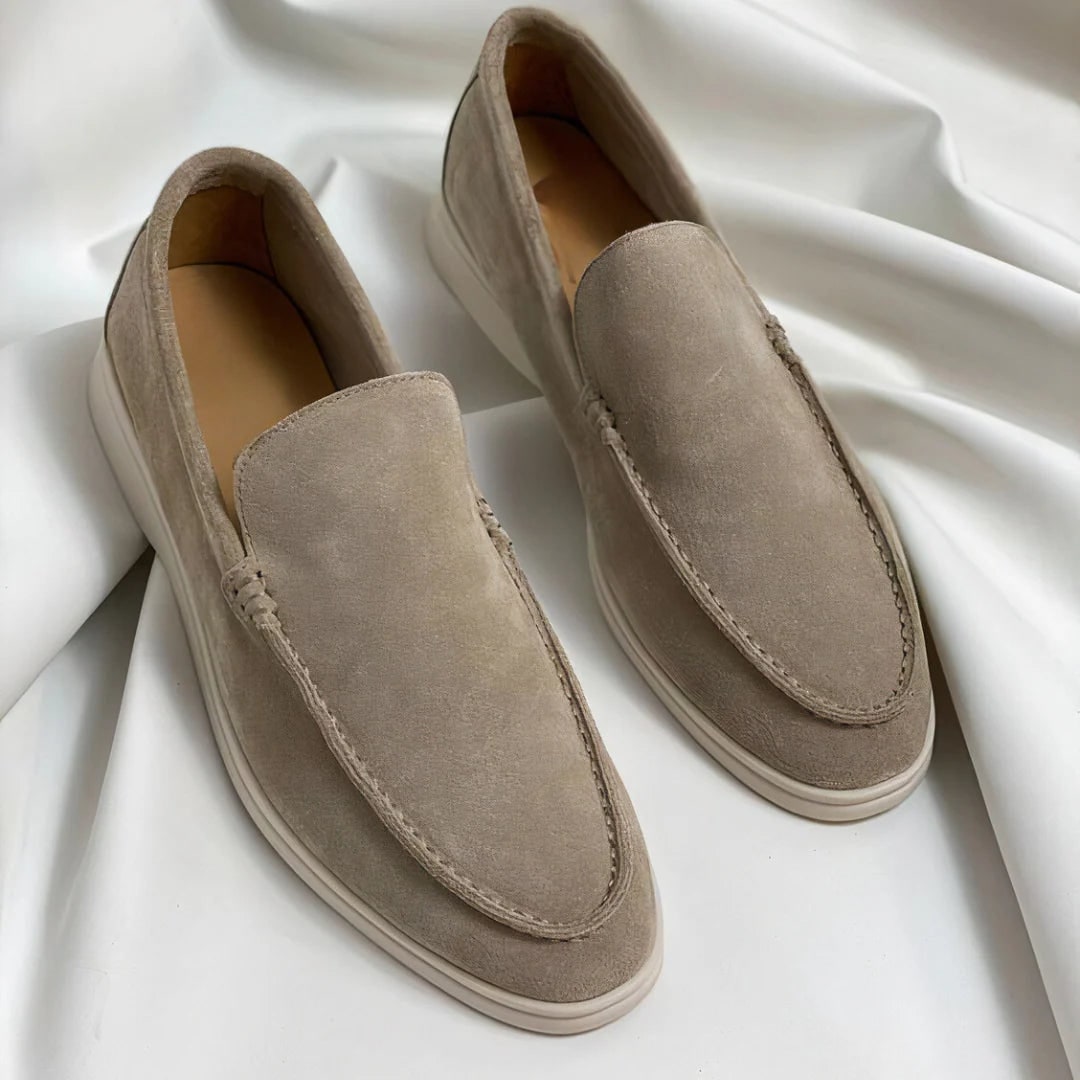 Men's Suede Slip-On Loafers Casual with Sole and Contrast Stitching