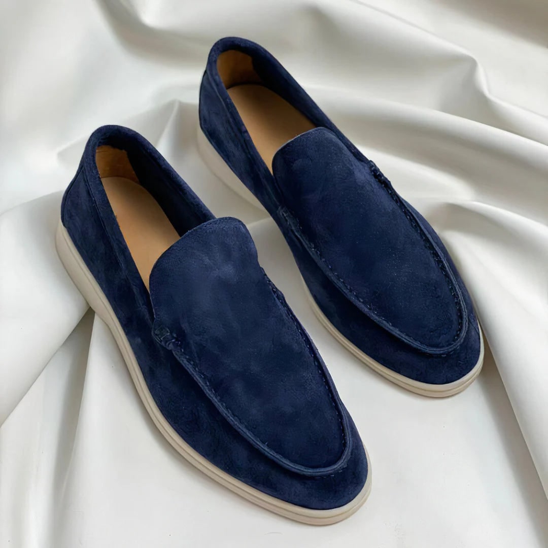 Men's Suede Slip-On Loafers Casual with Sole and Contrast Stitching