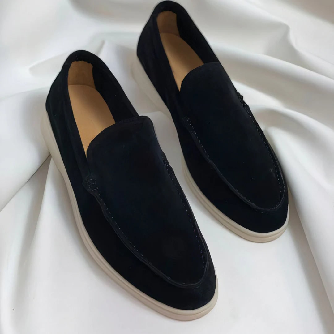 Men's Suede Slip-On Loafers Casual with Sole and Contrast Stitching