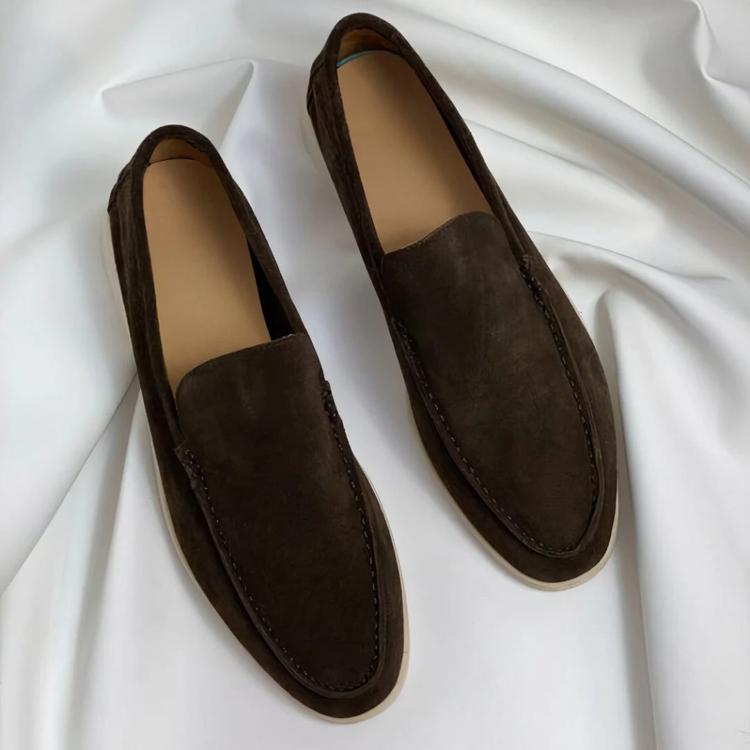 Men's Suede Slip-On Loafers Casual with Sole and Contrast Stitching