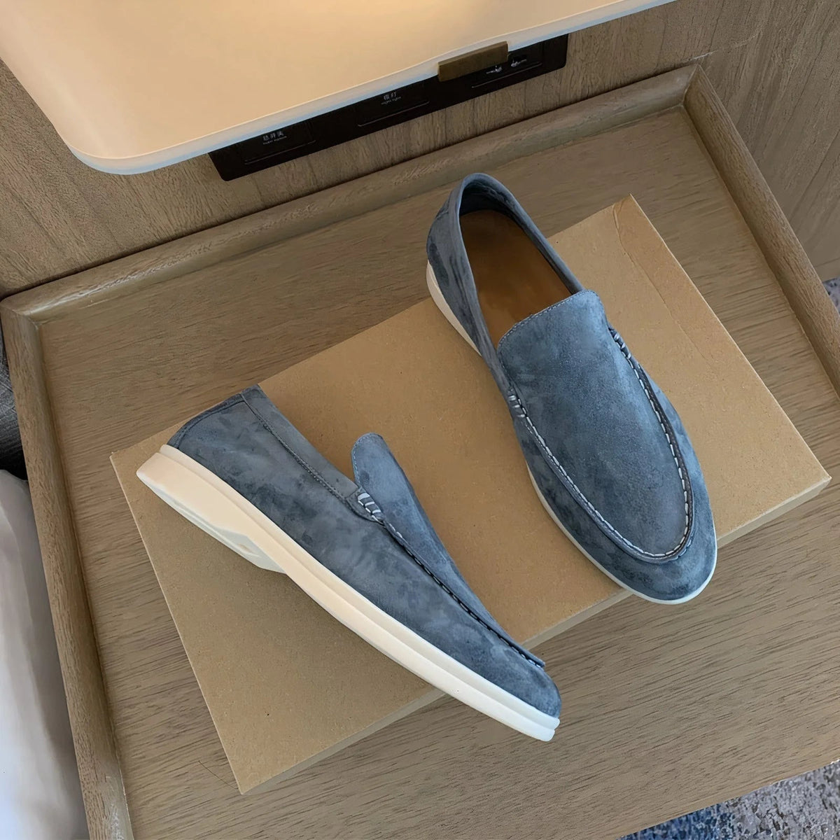 Men's Suede Slip-On Loafers Casual with Sole and Contrast Stitching