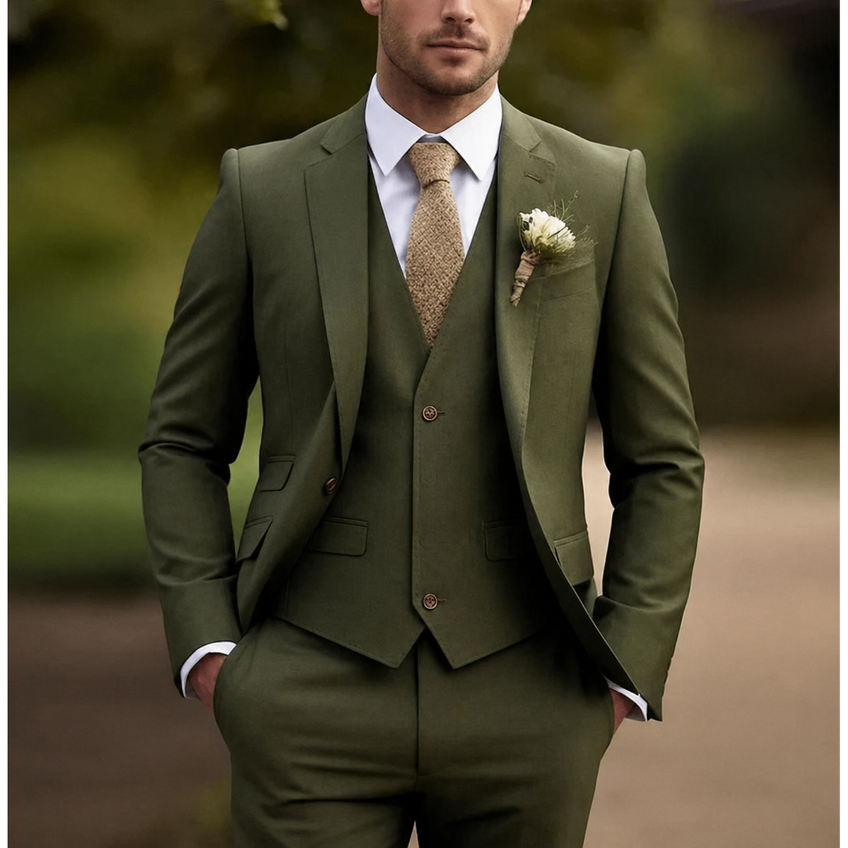 Men's Suit Three Piece Slim Fit Jacket with Vest and Dress Trousers Double Breasted