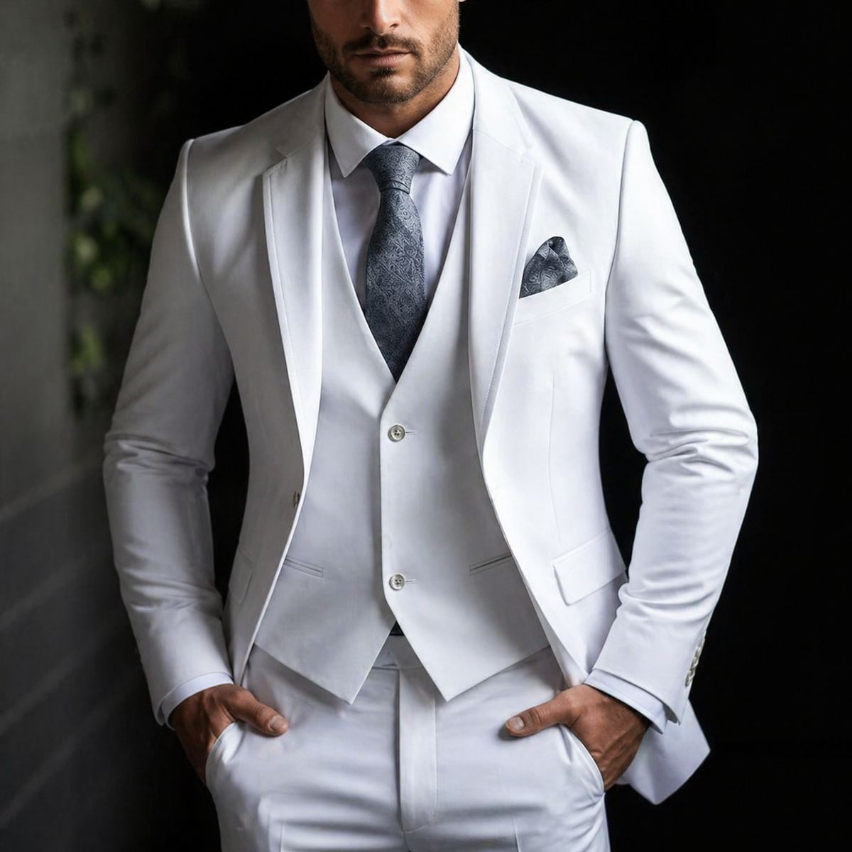 Men's Suit Three Piece Slim Fit Jacket with Vest and Dress Trousers Double Breasted