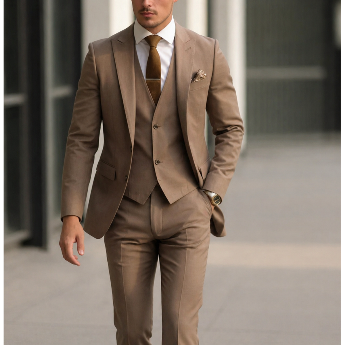 Men's Suit Three Piece Slim Fit Jacket with Vest and Dress Trousers Double Breasted