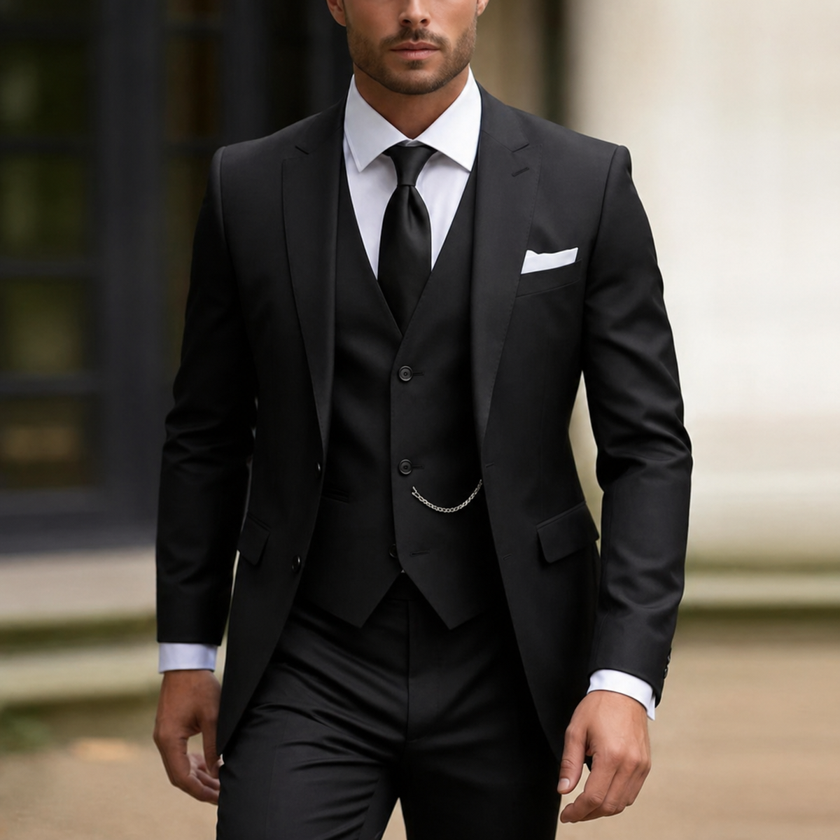 Men's Suit Three Piece Slim Fit Jacket with Vest and Dress Trousers Double Breasted