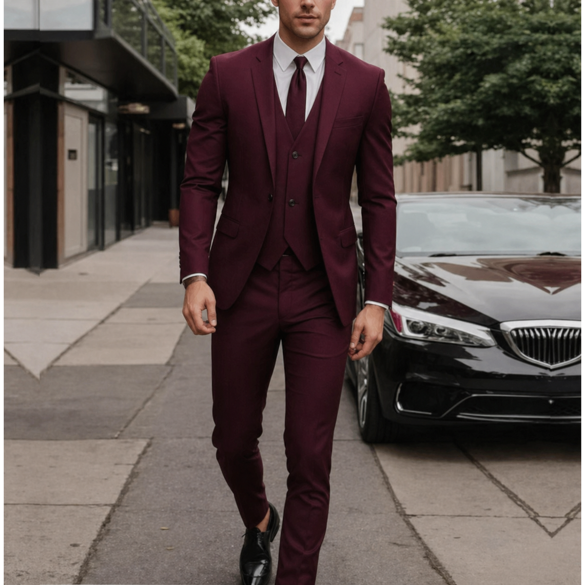 Men's Suit Three Piece Slim Fit Jacket with Vest and Dress Trousers Double Breasted