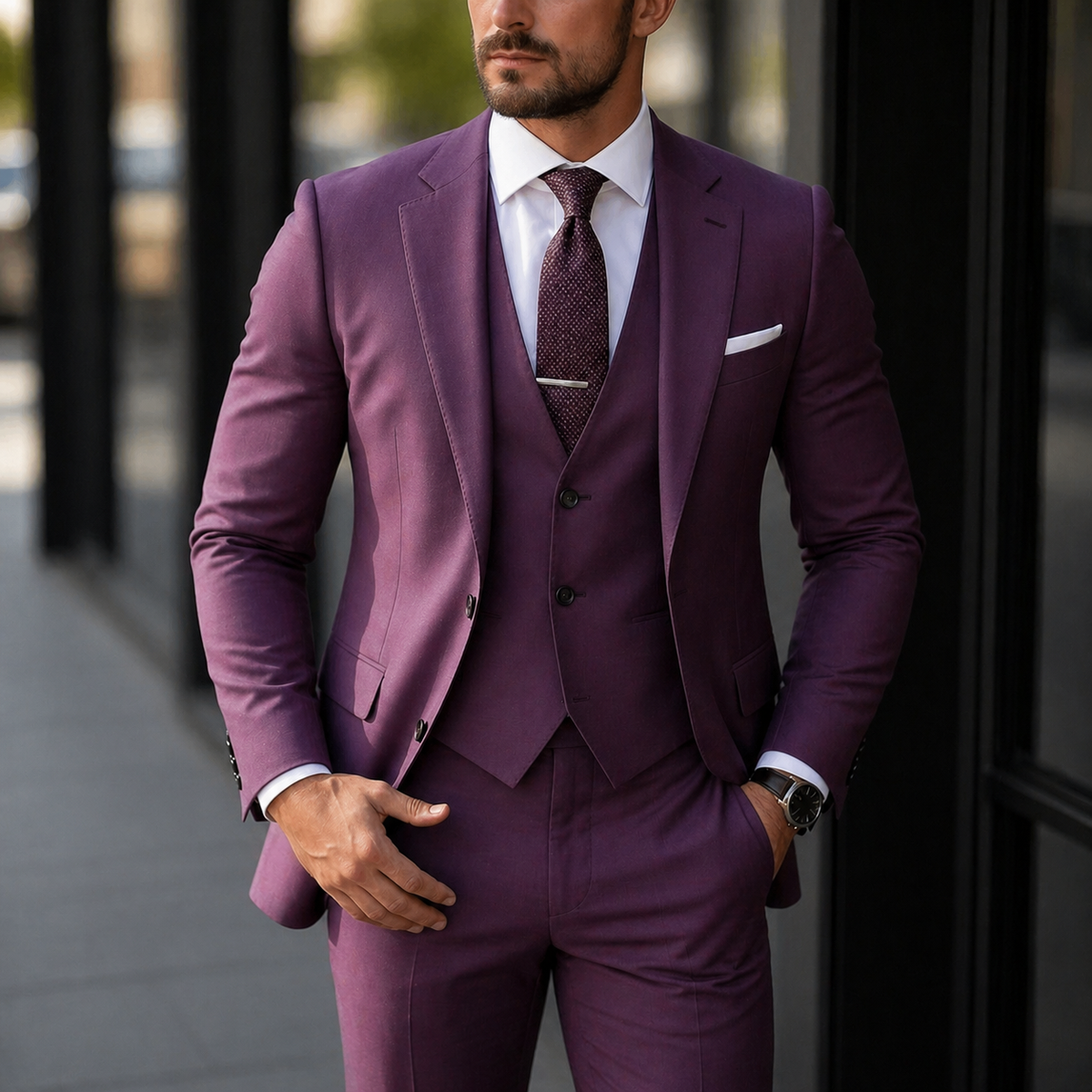 Men's Suit Three Piece Slim Fit Jacket with Vest and Dress Trousers Double Breasted
