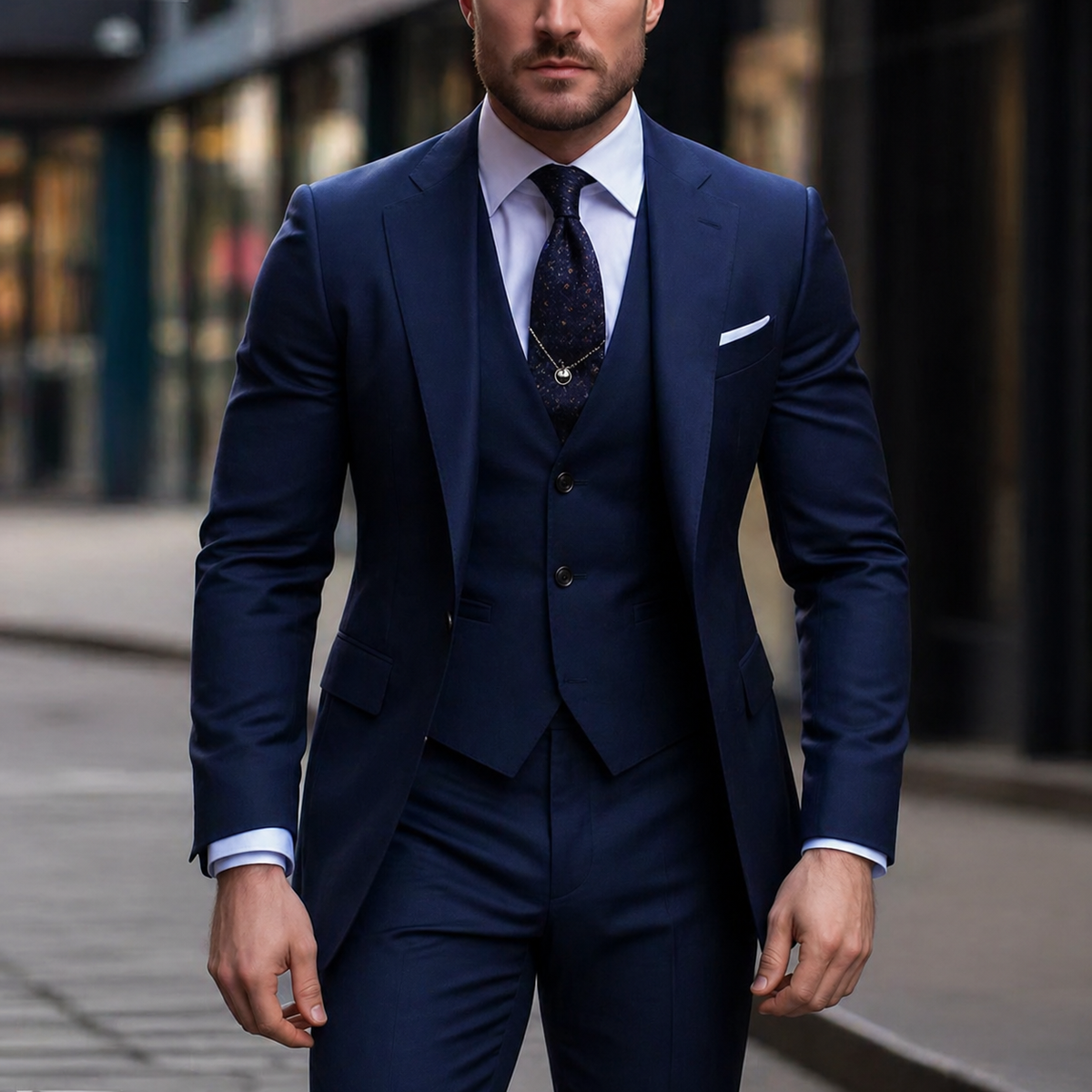 Men's Suit Three Piece Slim Fit Jacket with Vest and Dress Trousers Double Breasted