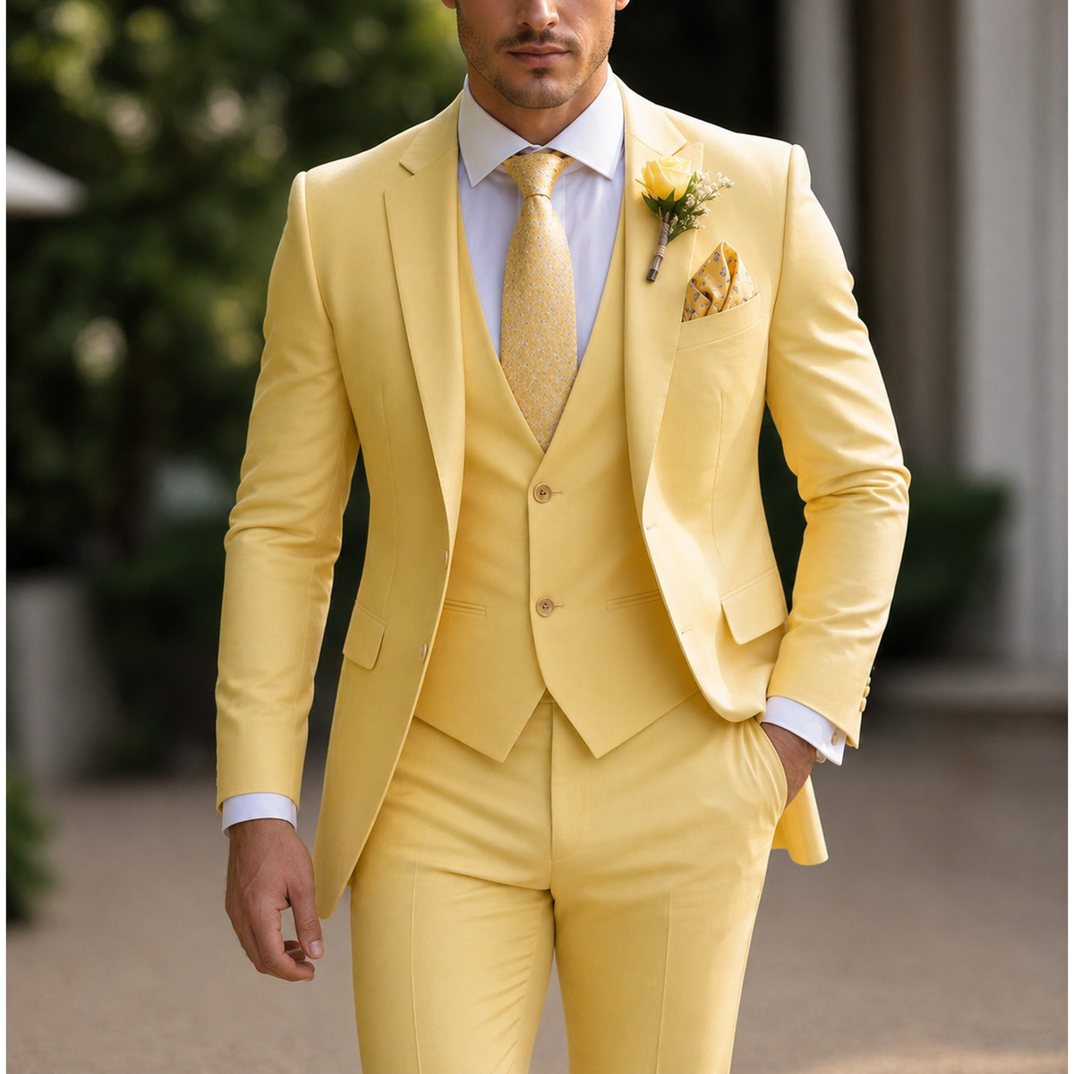 Men's Suit Three Piece Slim Fit Jacket with Vest and Dress Trousers Double Breasted