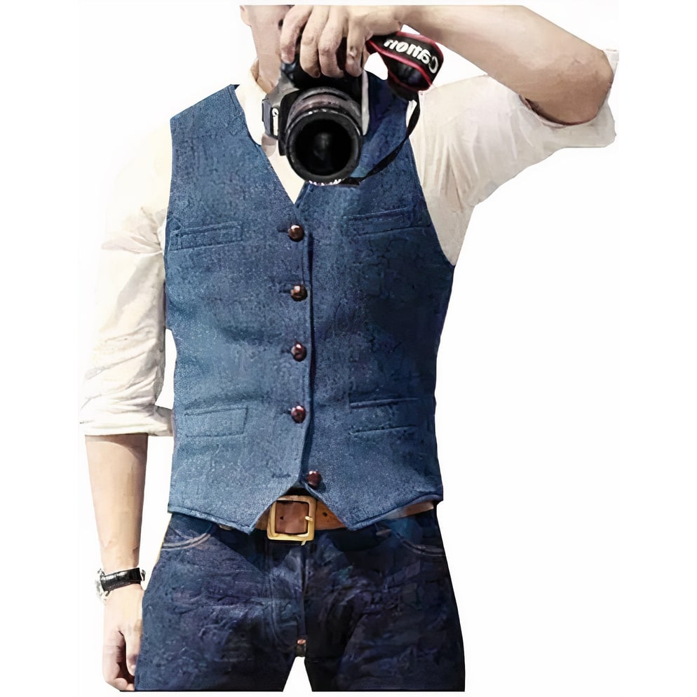 Men's Suit Vest Slim Fit with Five Button Closure and Textured Mottled Pattern
