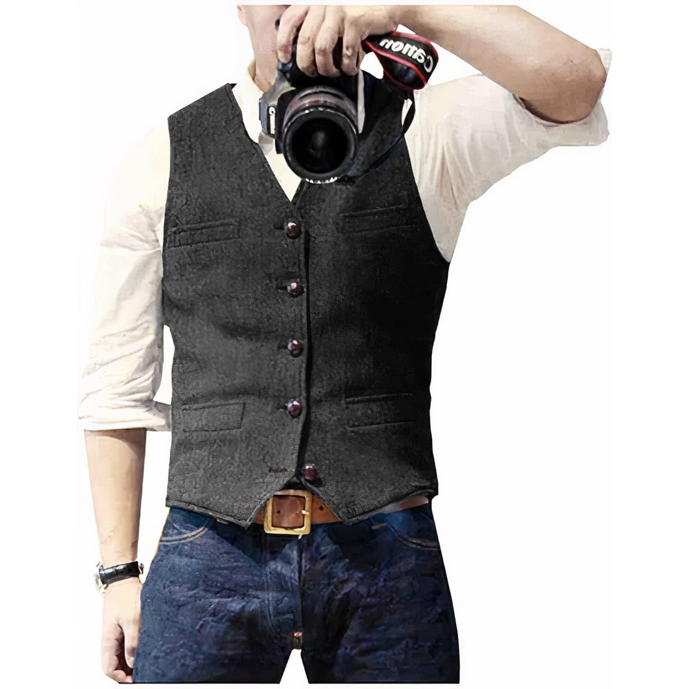 Men's Suit Vest Slim Fit with Five Button Closure and Textured Mottled Pattern