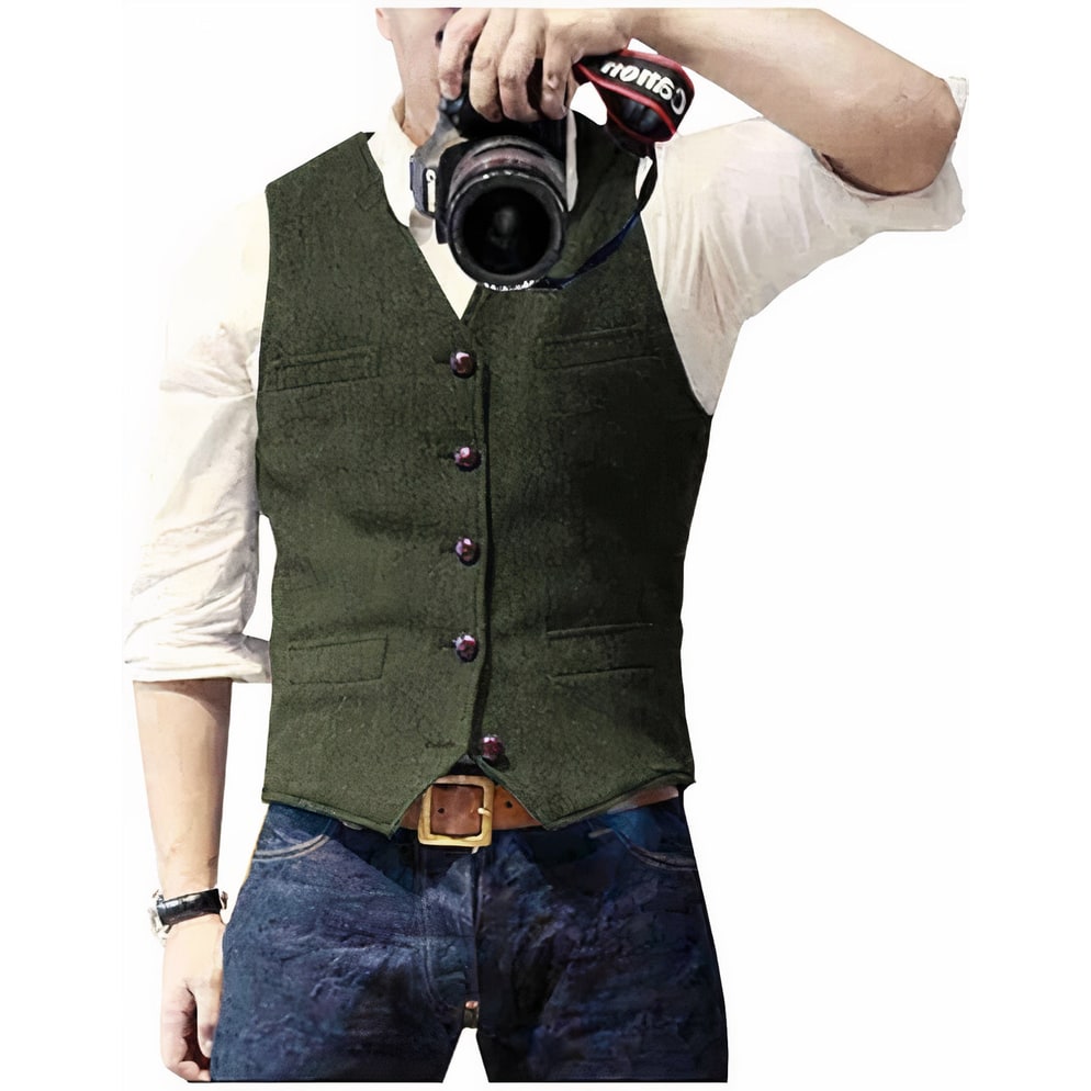 Men's Suit Vest Slim Fit with Five Button Closure and Textured Mottled Pattern