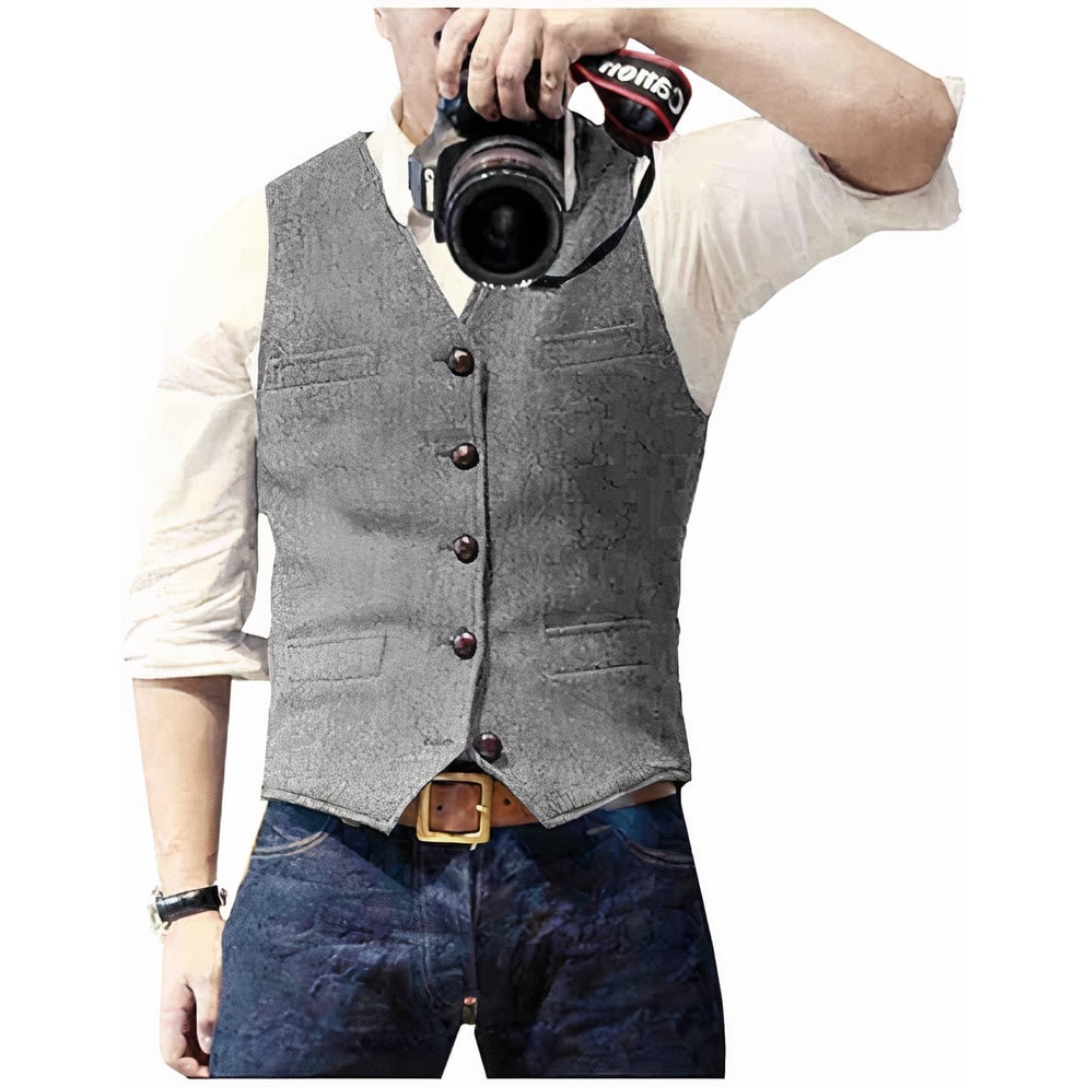 Men's Suit Vest Slim Fit with Five Button Closure and Textured Mottled Pattern