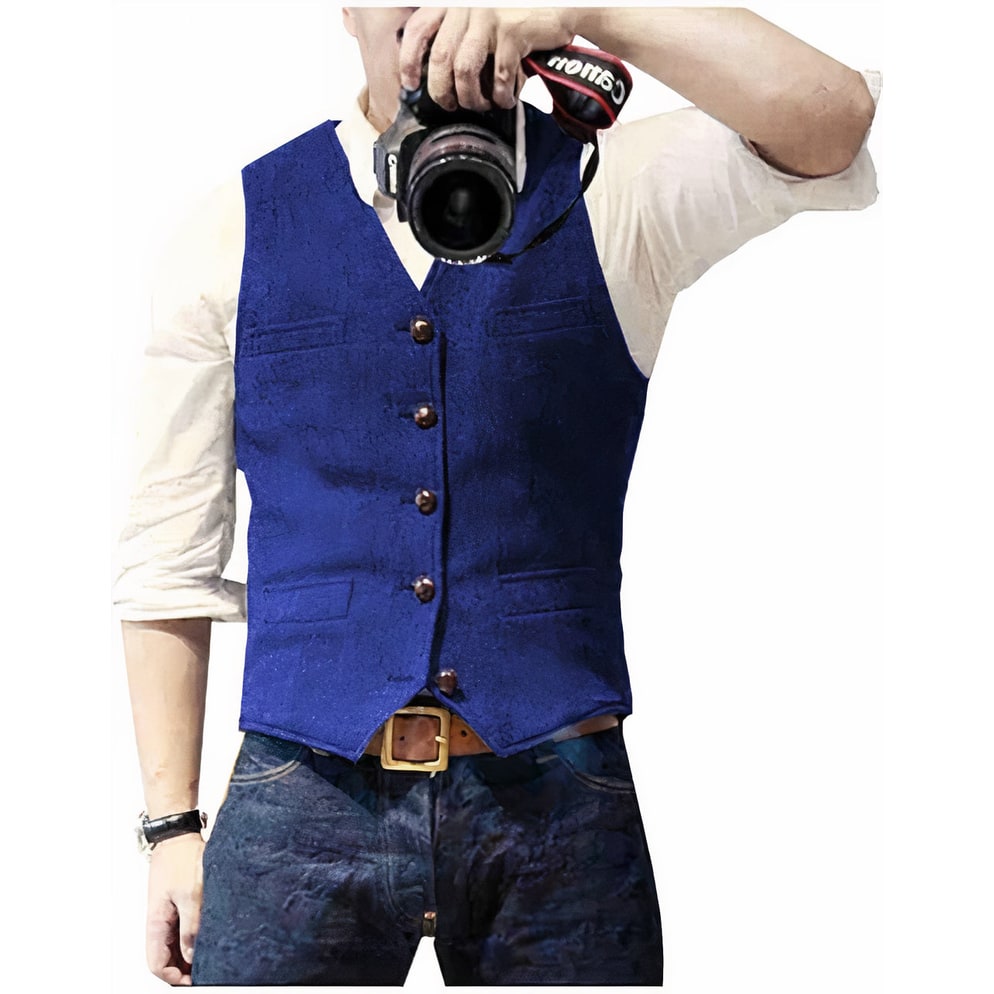 Men's Suit Vest Slim Fit with Five Button Closure and Textured Mottled Pattern