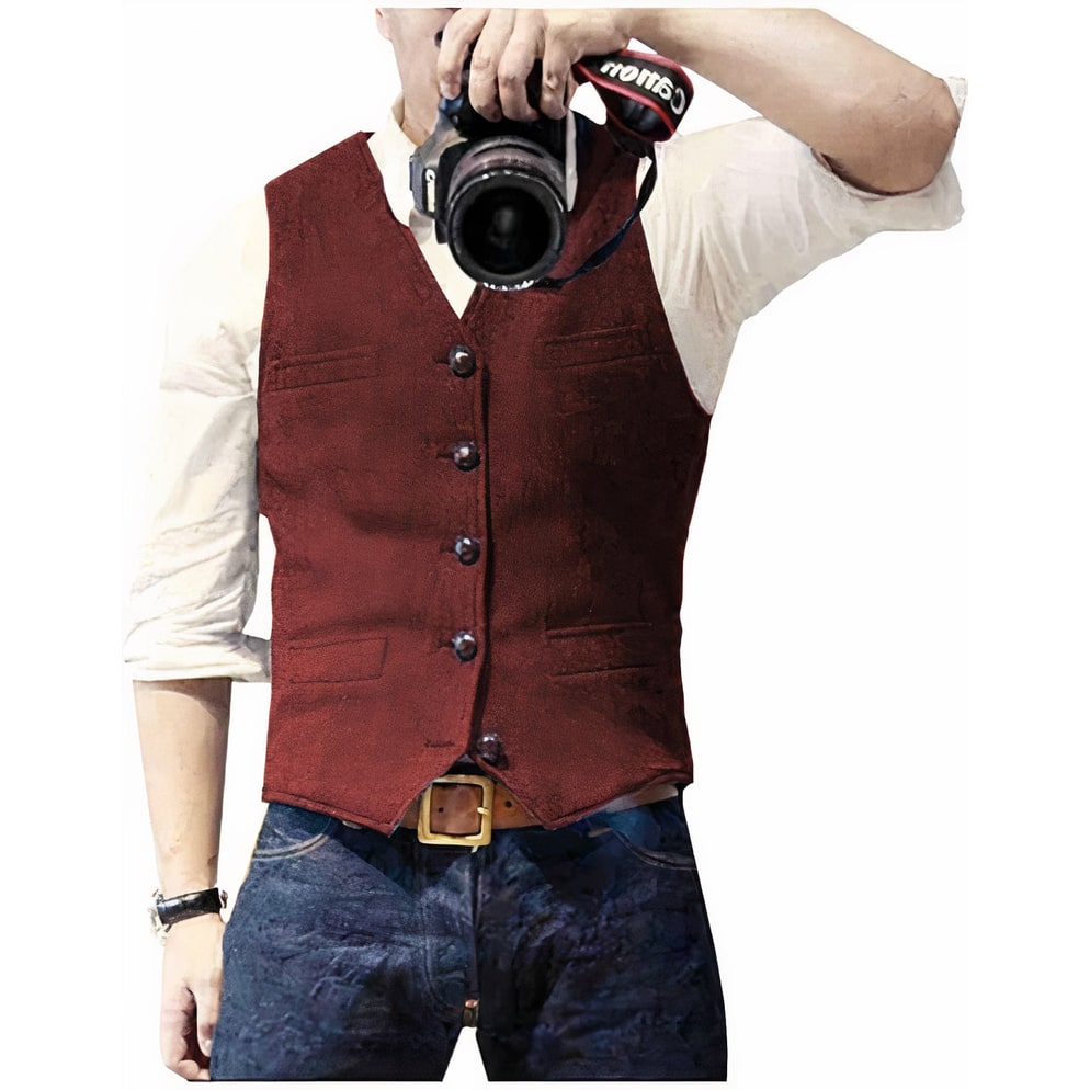 Men's Suit Vest Slim Fit with Five Button Closure and Textured Mottled Pattern