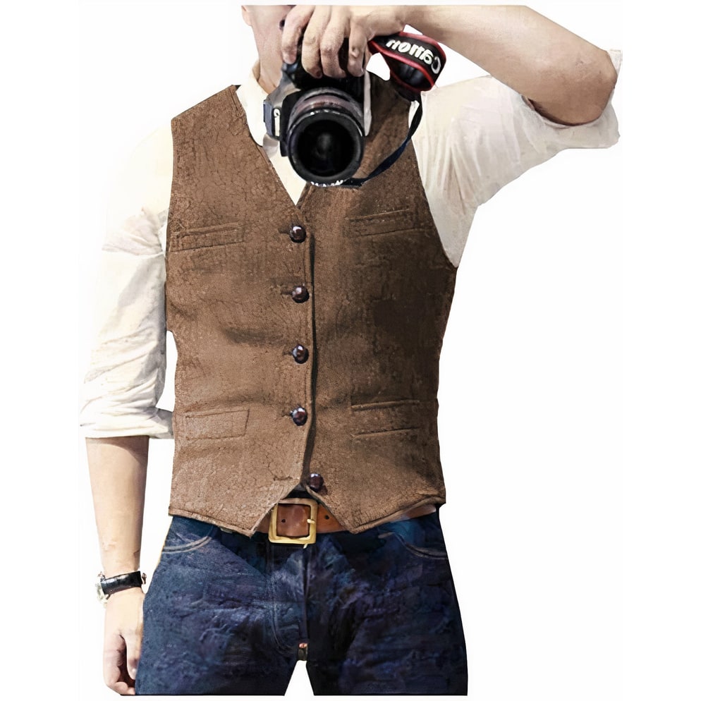Men's Suit Vest Slim Fit with Five Button Closure and Textured Mottled Pattern