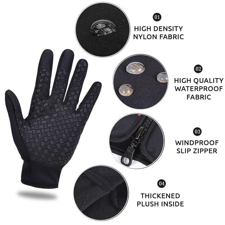 Men's Waterproof Winter Gloves with Touchscreen Fingertips Fleece Lined Zipper Wrist