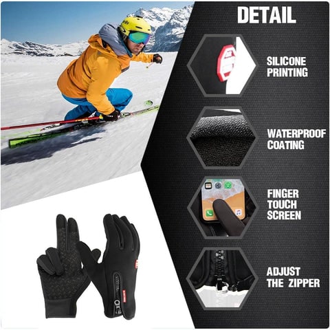 Men's Waterproof Winter Gloves with Touchscreen Fingertips Fleece Lined Zipper Wrist