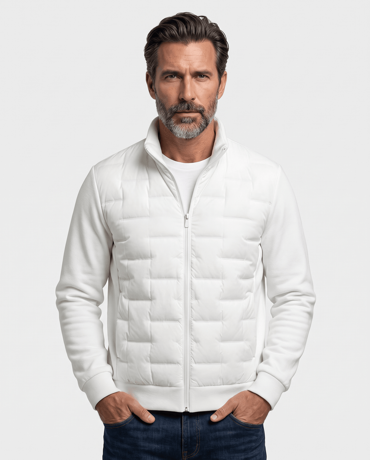 Hybrid Puffer Jacket – Quilted Body, Fleece Sleeves & Stand Collar | Emilio