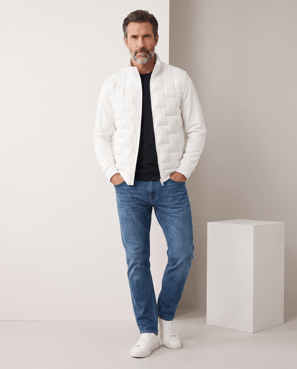 Hybrid Puffer Jacket – Quilted Body, Fleece Sleeves & Stand Collar | Emilio