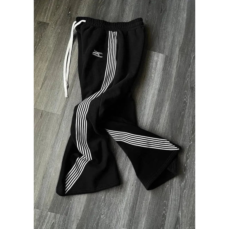 Men's Wide Leg Baggy Fleece Sweatpants with Side Stripes and Pockets