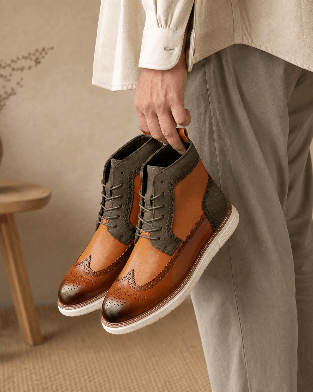 Wingtip Brogue Boots for Men – Chunky Cupsole & Matte Panels | Sandro
