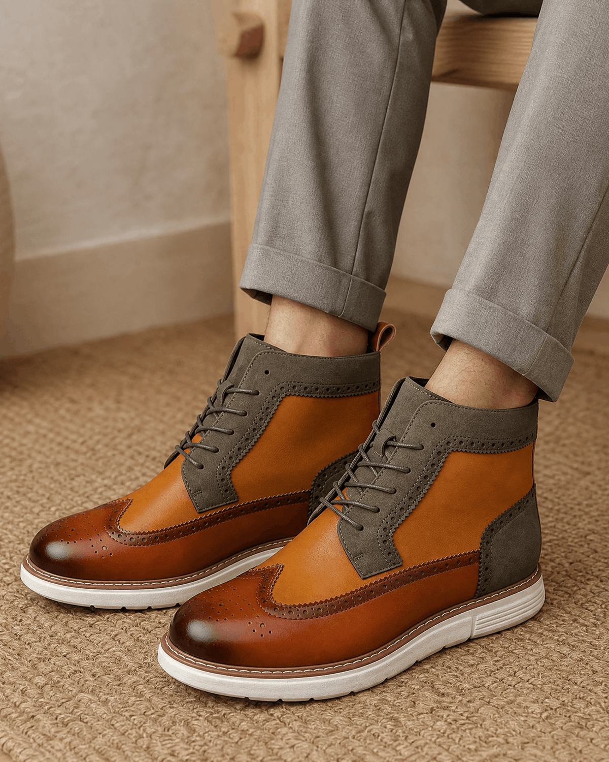 Wingtip Brogue Boots for Men – Chunky Cupsole & Matte Panels | Sandro