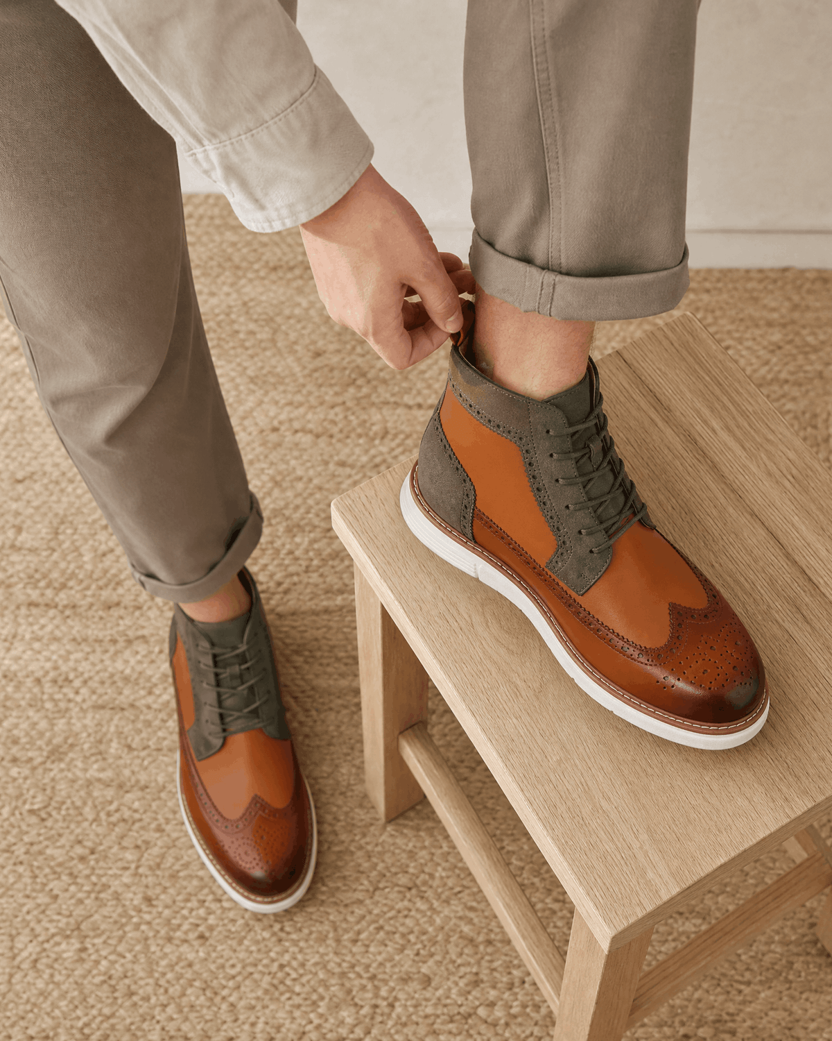 Wingtip Brogue Boots for Men – Chunky Cupsole & Matte Panels | Sandro