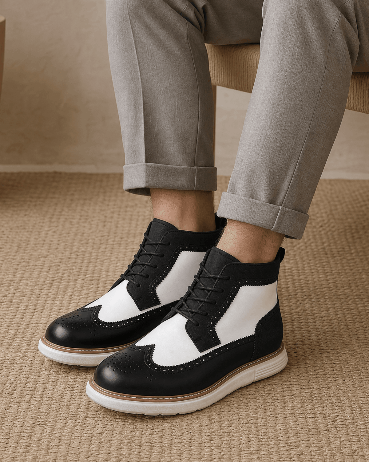 Wingtip Brogue Boots for Men – Chunky Cupsole & Matte Panels | Sandro