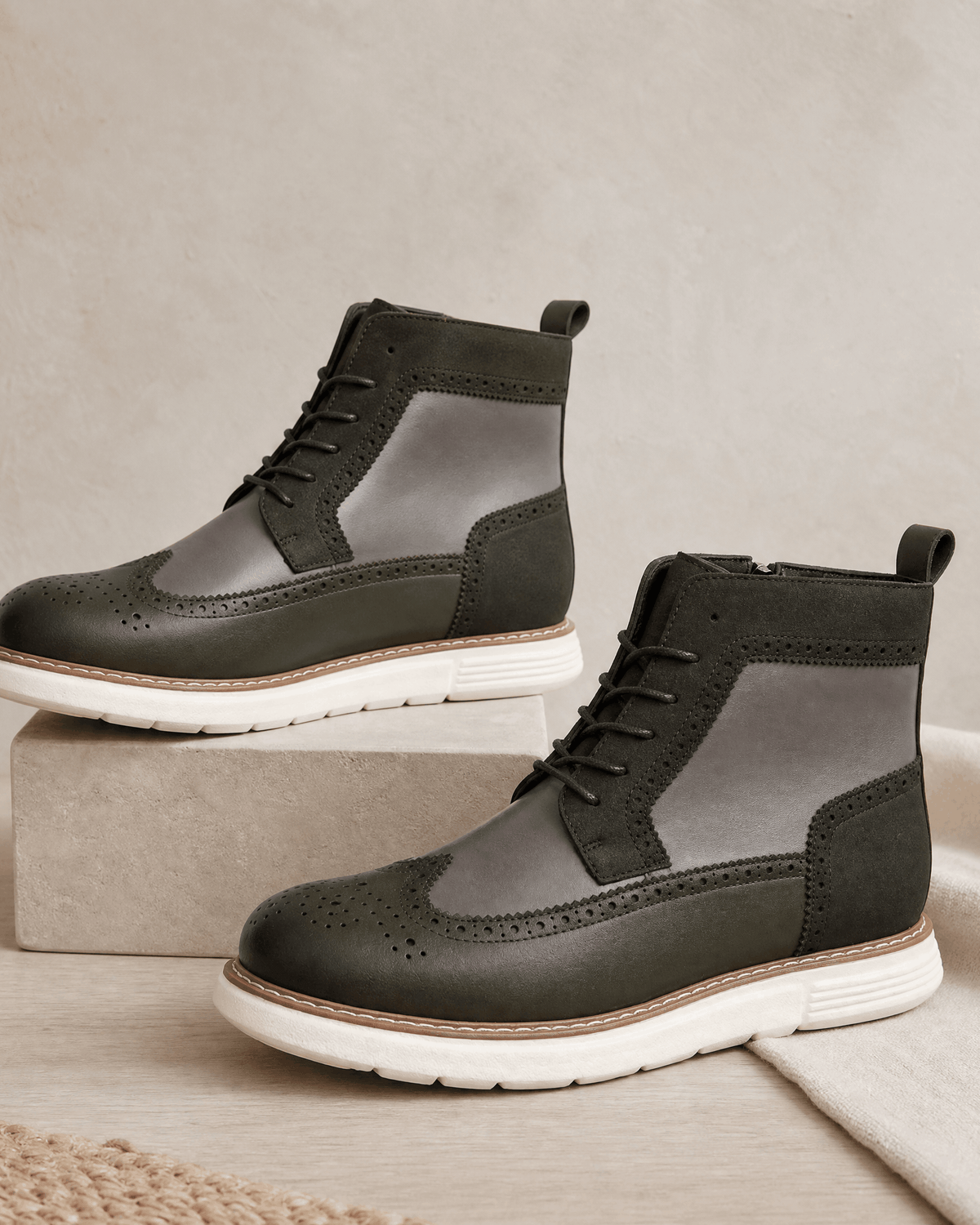 Wingtip Brogue Boots for Men – Chunky Cupsole & Matte Panels | Sandro