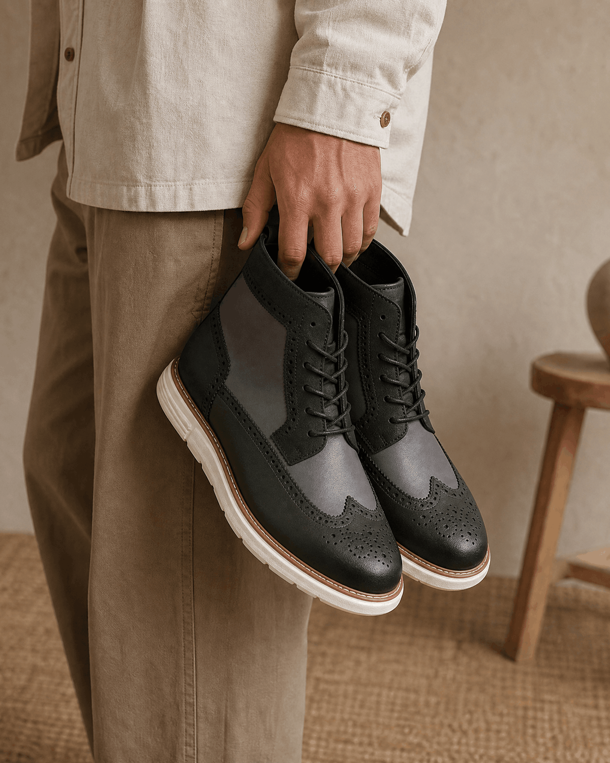 Wingtip Brogue Boots for Men – Chunky Cupsole & Matte Panels | Sandro