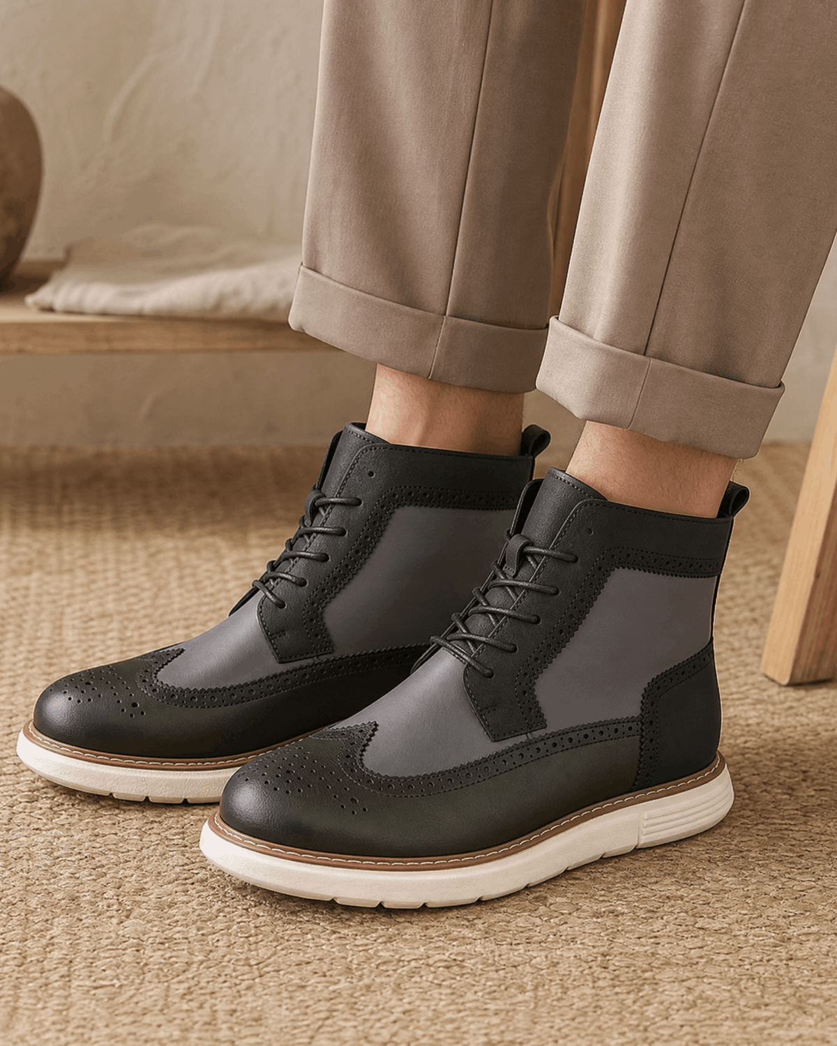 Wingtip Brogue Boots for Men – Chunky Cupsole & Matte Panels | Sandro