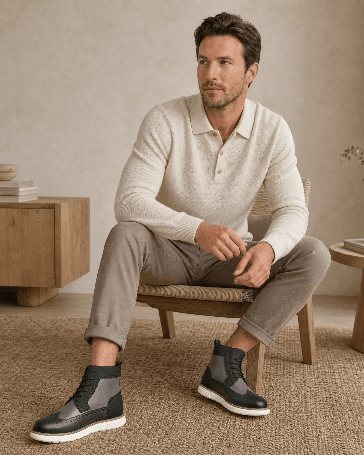 Wingtip Brogue Boots for Men – Chunky Cupsole & Matte Panels | Sandro