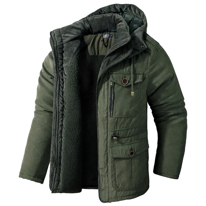 Men's Winter Jacket with Fleece Lining and Detachable Hood