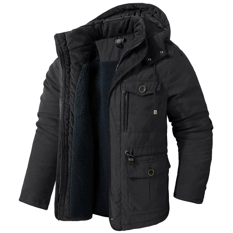 Men's Winter Jacket with Fleece Lining and Detachable Hood