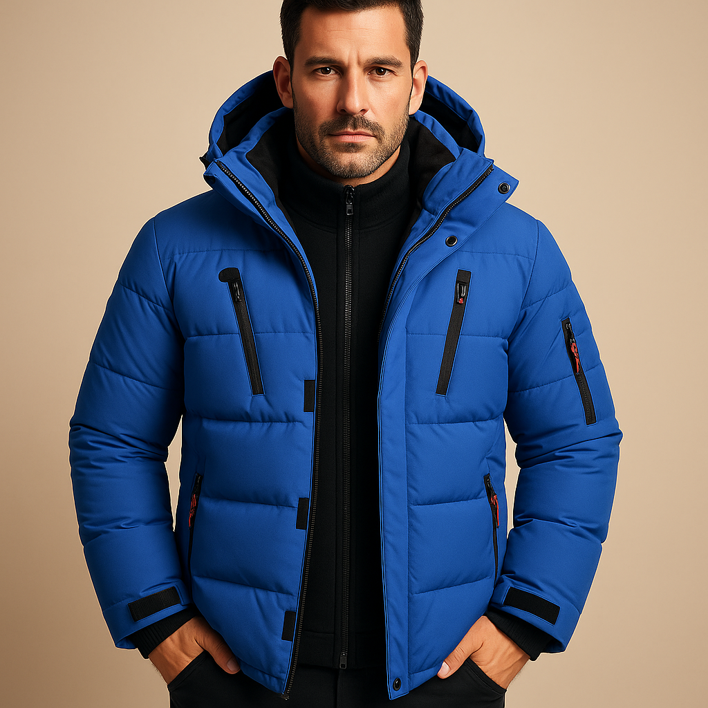 Men's Winter Jackets with Quilted Puffer Design and Zippered Pockets