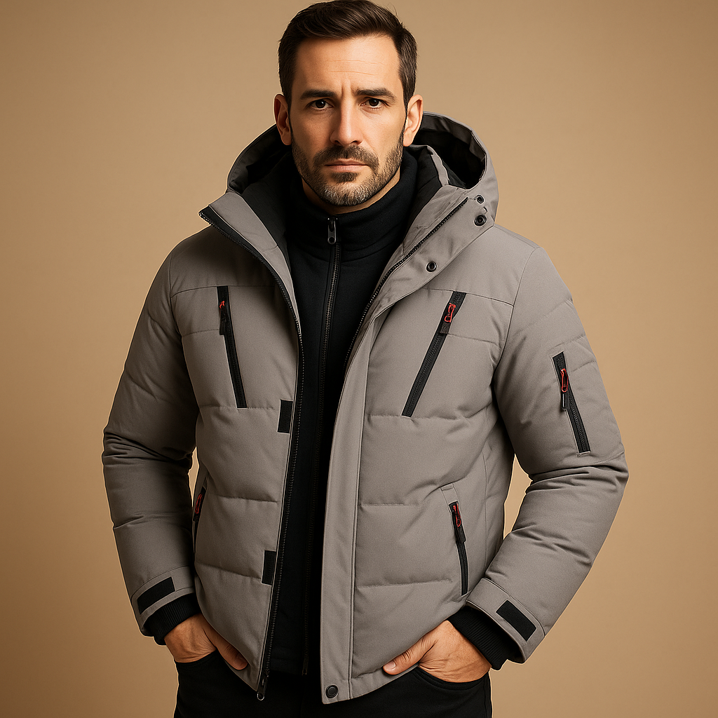 Men's Winter Jackets with Quilted Puffer Design and Zippered Pockets