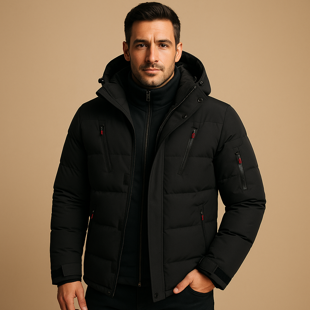 Men's Winter Jackets with Quilted Puffer Design and Zippered Pockets