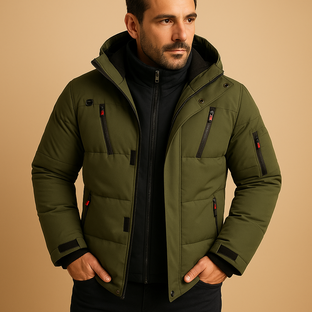Men's Winter Jackets with Quilted Puffer Design and Zippered Pockets