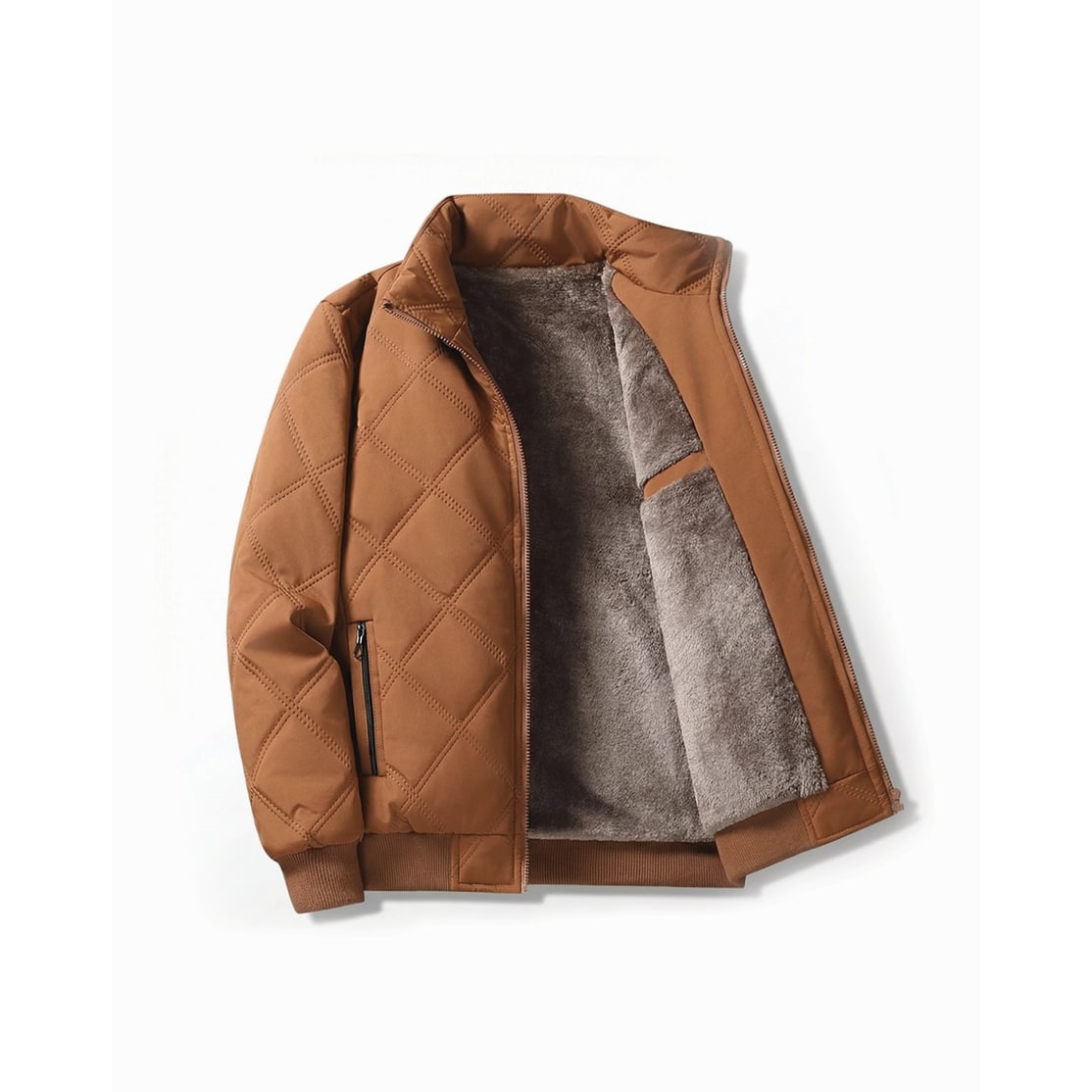 Men's Winter Jackets with Quilted Shell and Fleece Lining Bomber