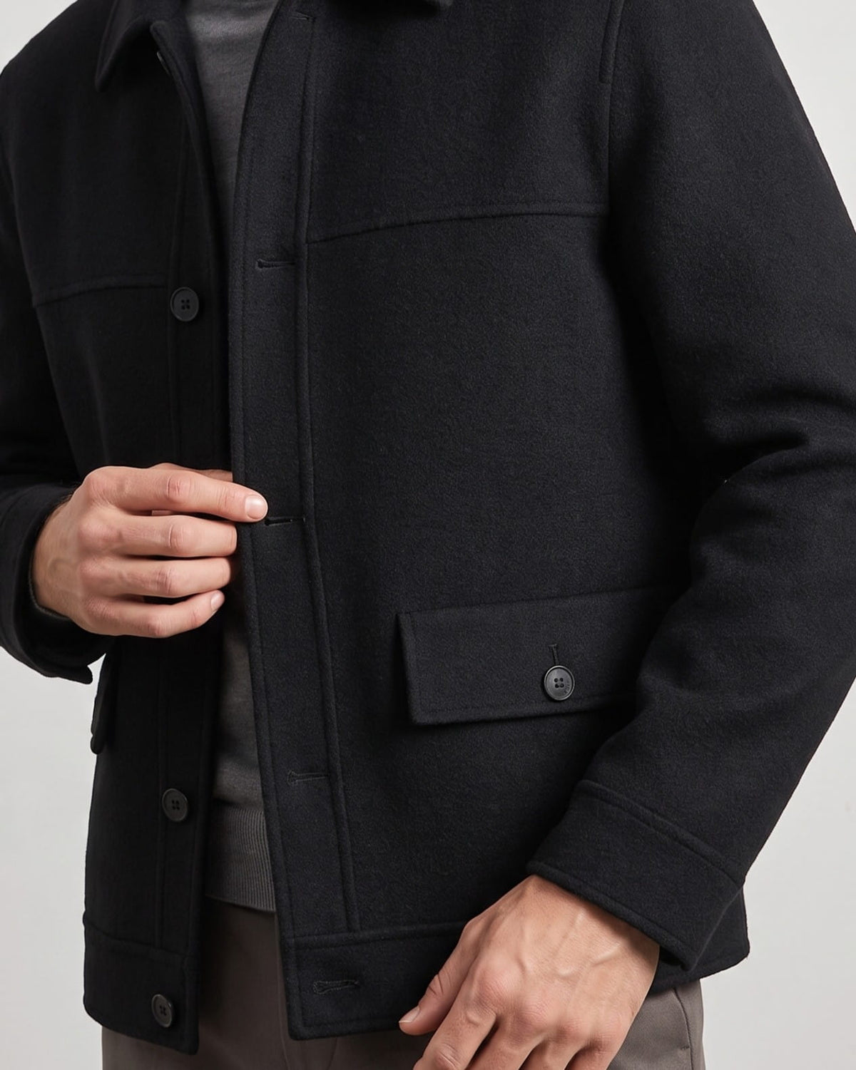 Wool-Blend Chore Jacket – Double-Faced, Point Collar & Flap Pockets | Osvaldo