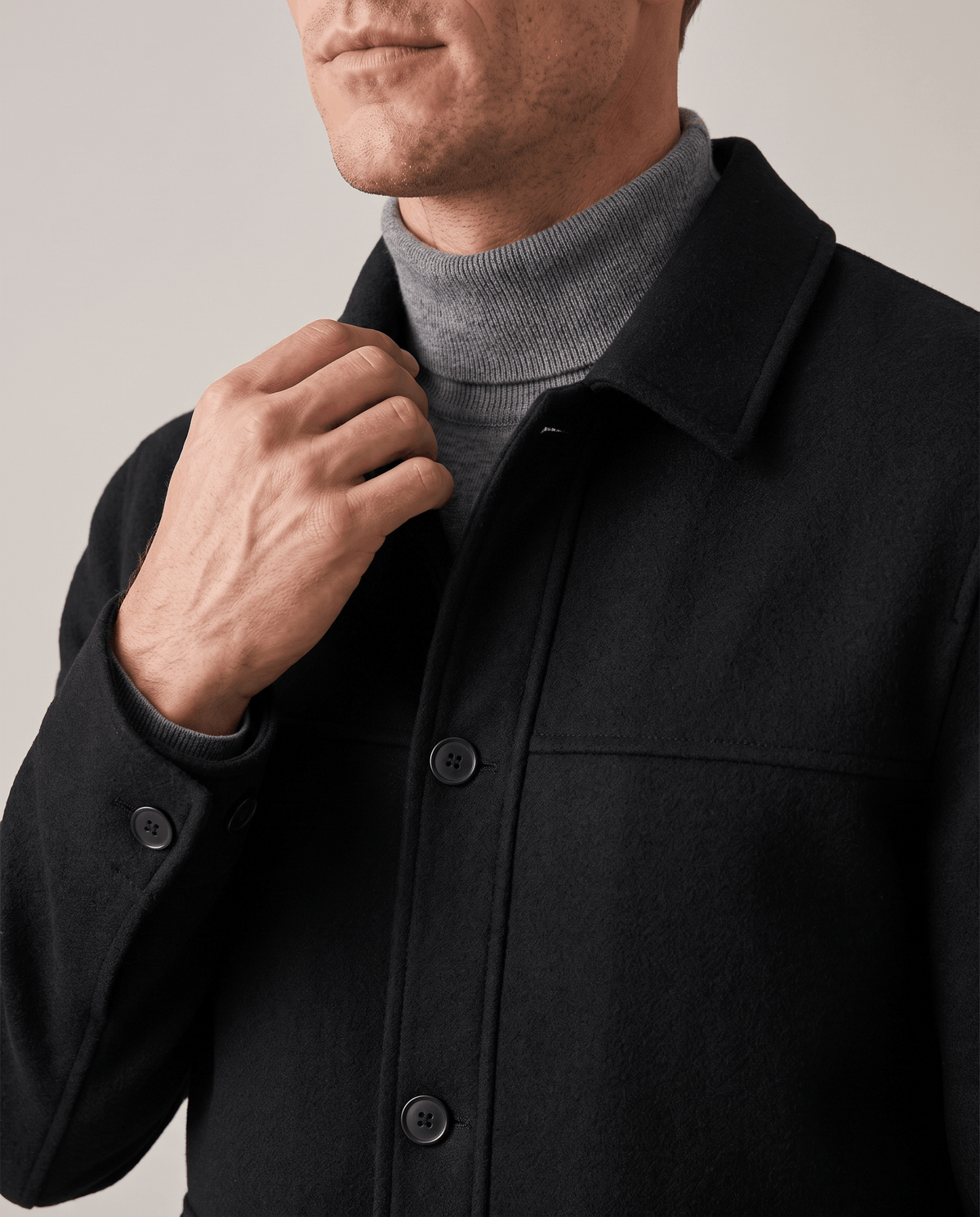 Wool-Blend Chore Jacket – Double-Faced, Point Collar & Flap Pockets | Osvaldo