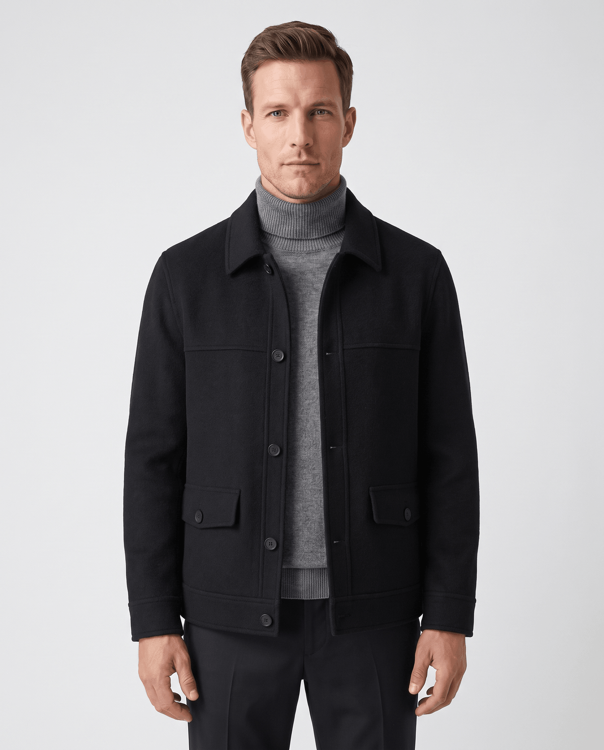 Wool-Blend Chore Jacket – Double-Faced, Point Collar & Flap Pockets | Osvaldo