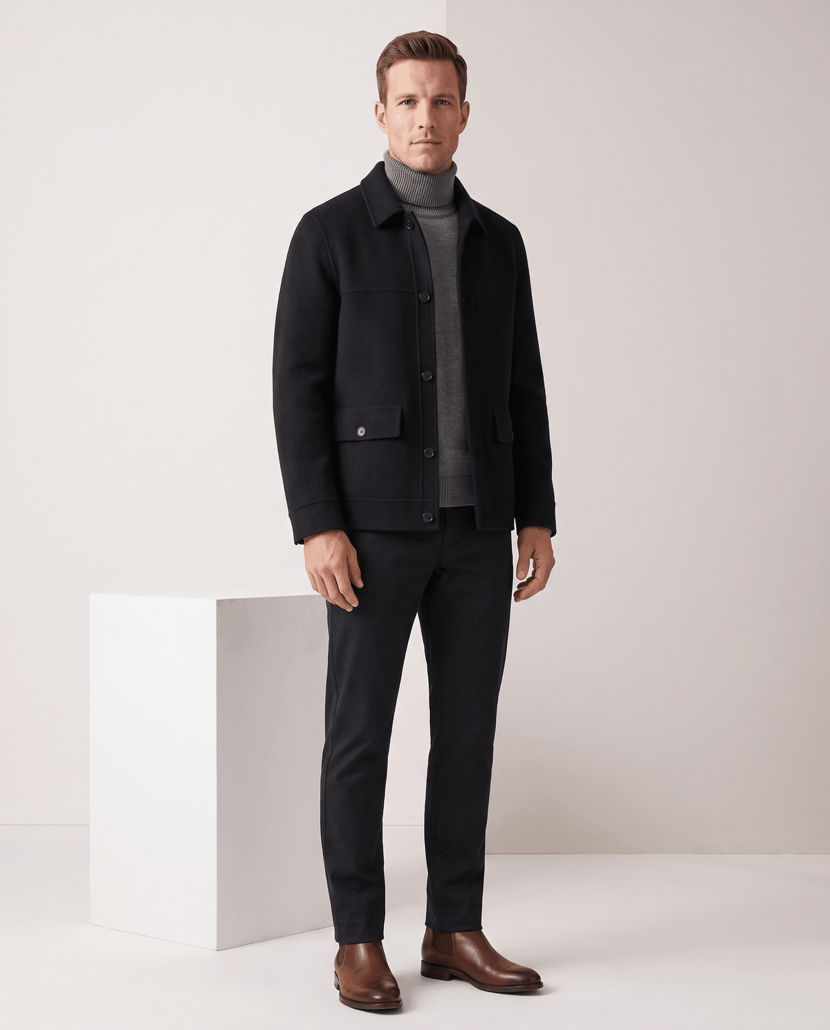 Wool-Blend Chore Jacket – Double-Faced, Point Collar & Flap Pockets | Osvaldo