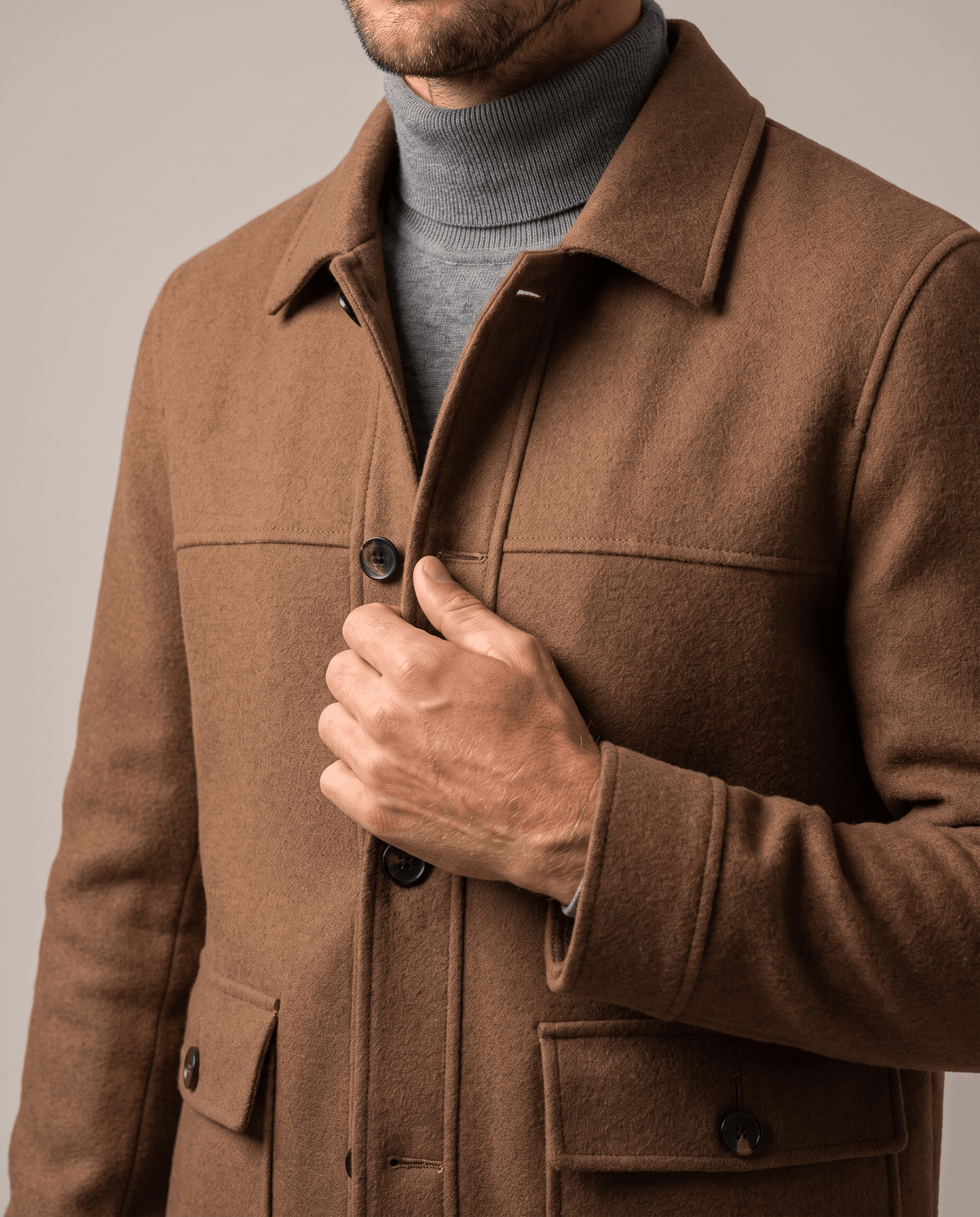 Wool-Blend Chore Jacket – Double-Faced, Point Collar & Flap Pockets | Osvaldo